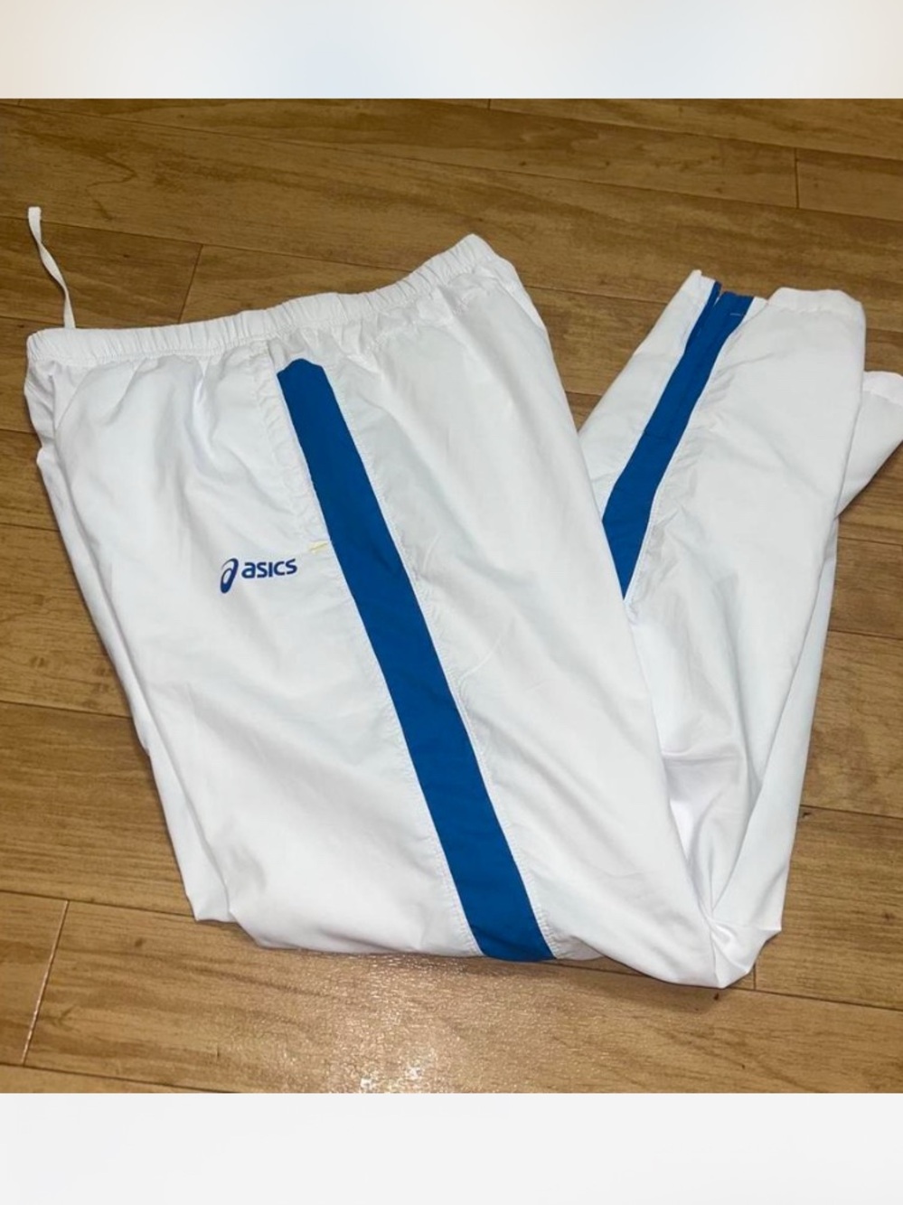 ASICS White Joggers with Blue Side Stripe -